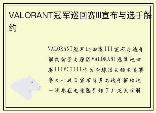 VALORANT冠军巡回赛III宣布与选手解约